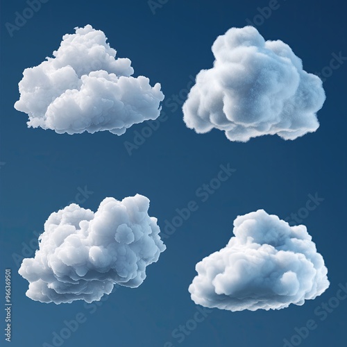 A stunning 3D rendering showcases soft, fluffy clouds beautifully set against an expansive serene blue sky, ideal for evoking feelings of calm and peace in cloudthemed imagery photo