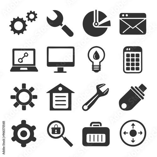 Vector set of repair flat icons. Contains icons device repair, technical support, engineer, tool kit, home repair, maintenance, list works and more. Pixel perfect