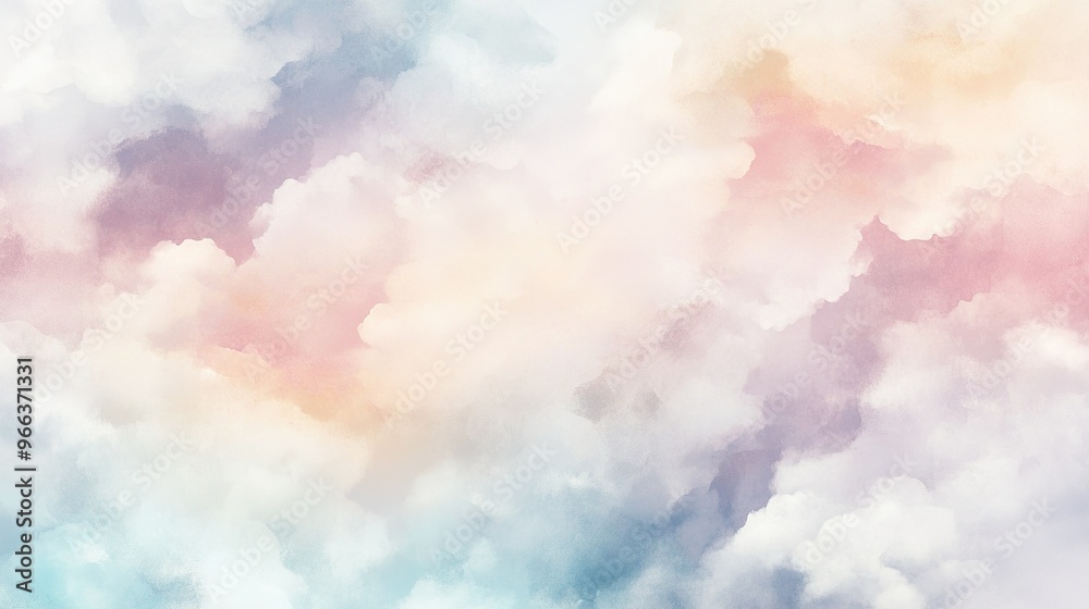 Soft pastel clouds fill the sky at sunset, creating a serene and colorful evening atmosphere above the landscape Soft pastel clouds fill the sky at sunset, creating a serene and colorful evening atmosphere above the landscape