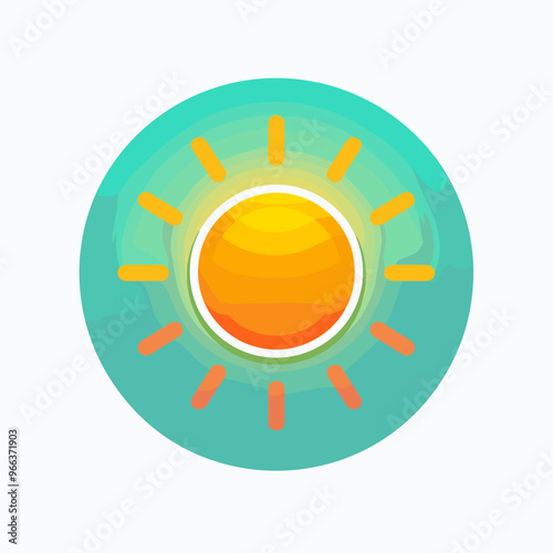 A sun is shining brightly on a blue background. The sun is the main focus of the image, and it is surrounded by a circle. The blue background gives the impression of a clear, sunny day