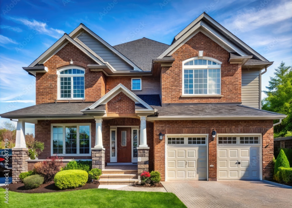 A modern suburban Canada home's exterior showcases a mix of brick and vinyl siding, with visible potential for renovation and upgrade within a limited budget. A modern suburban Canada home's exterior showcases a mix of brick and vinyl siding, with visible potential for renovation and upgrade within a limited budget.