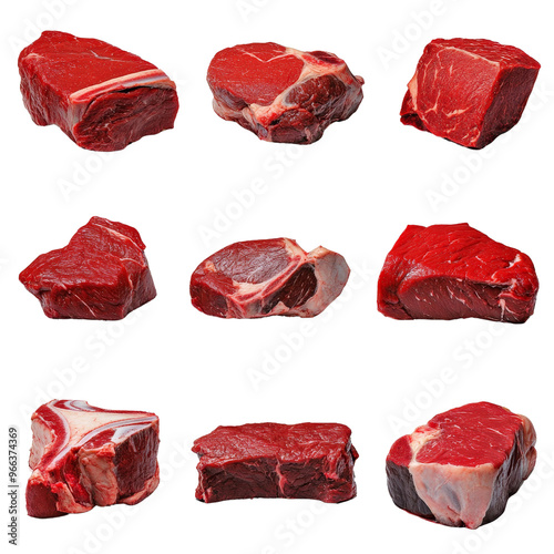 Raw Beef Meat Cuts Collection - Isolated on White Background, raw beef, fresh meat, beef steak, protein source