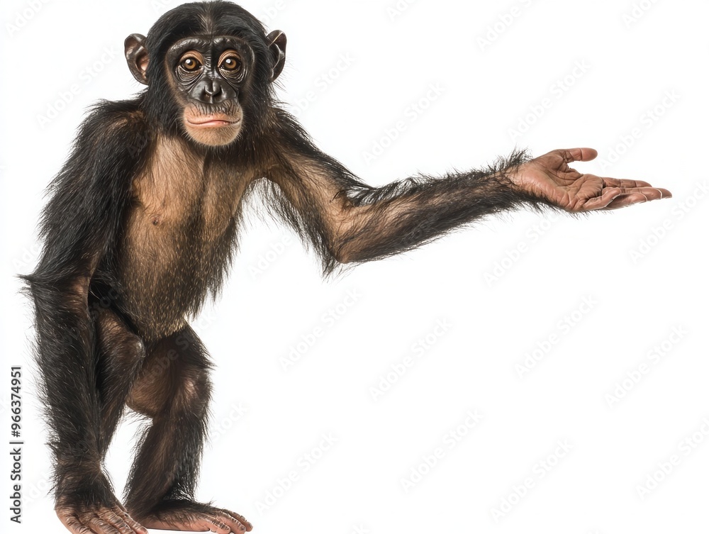 bonobo presents an engaging pose, with its slim body and expressive face highlighting its intelligent nature. The isolated background emphasizes its unique qualities. bonobo presents an engaging pose, with its slim body and expressive face highlighting its intelligent nature. The isolated background emphasizes its unique qualities.