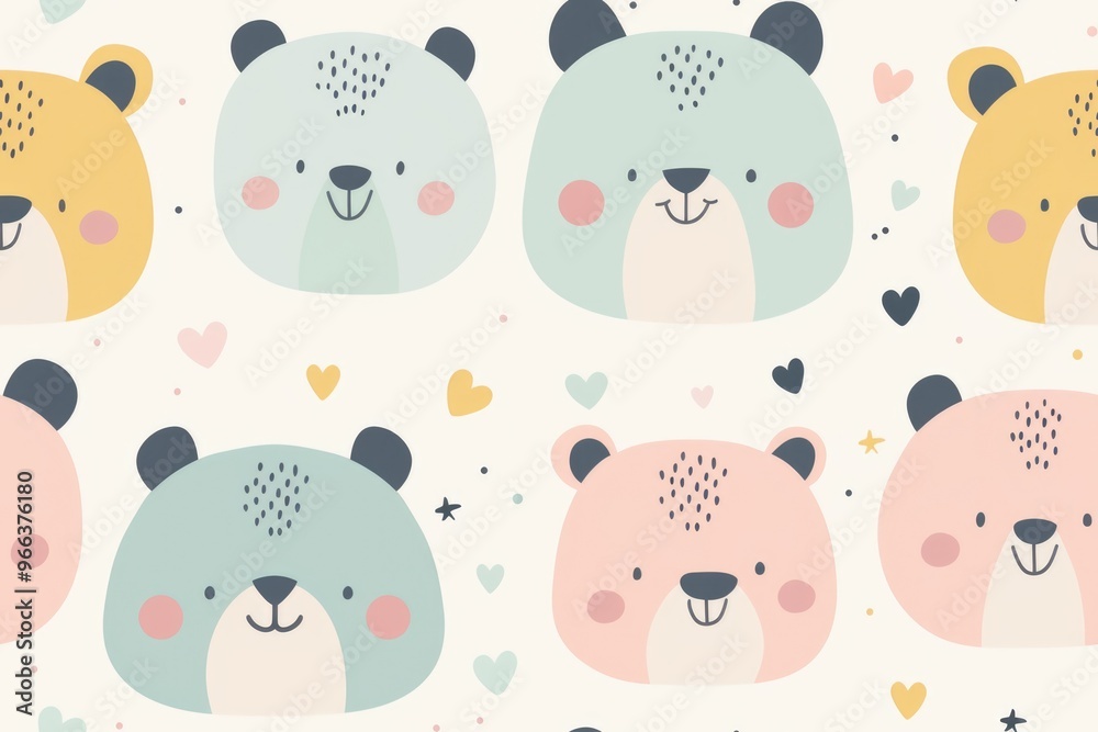 Cute bear faces seamless pattern for children's design and decor. AI Cute bear faces seamless pattern for children's design and decor. AI