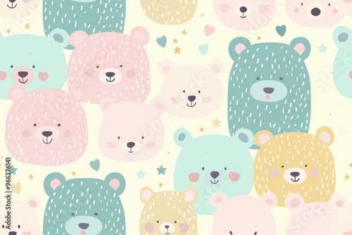Cute bear seamless pattern with pastel colors for children's design. AI