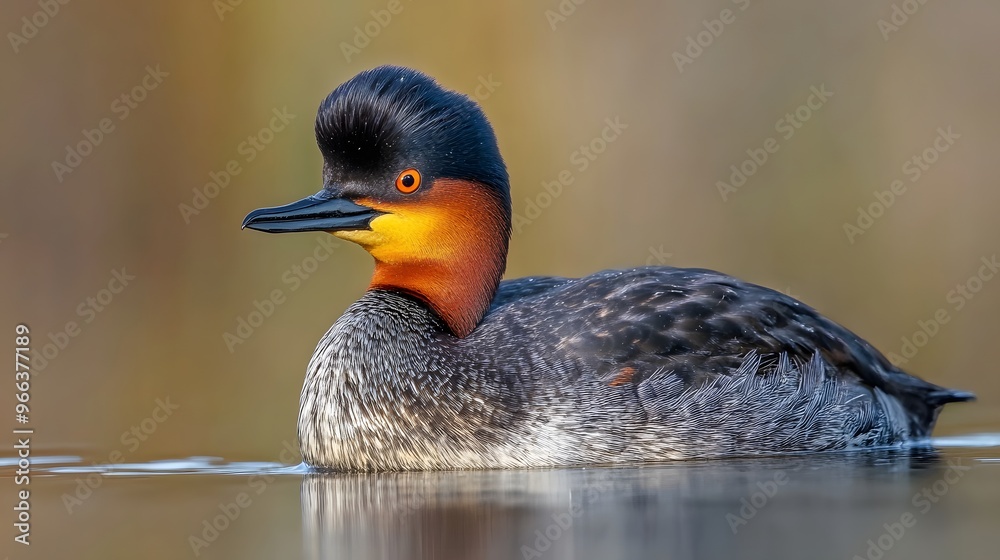 Fototapeta premium Black-necked Grebe Bird in Nature, Photo Realistic, Wallpaper, Cover and Screen for Smartphone, PC, Laptop, 9:16 and 16:9 Format