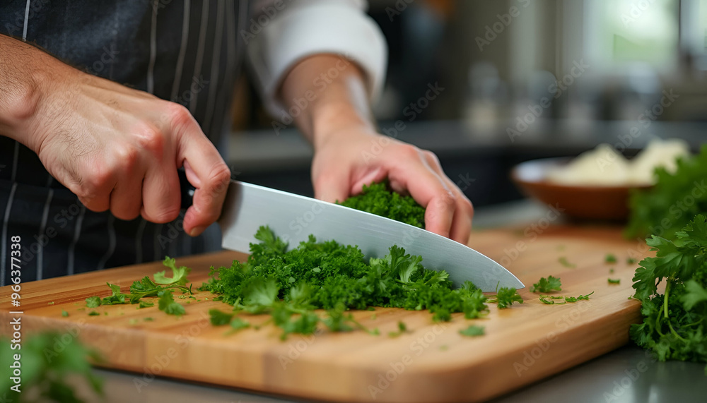 chef cutting parsley chef cutting parsley
