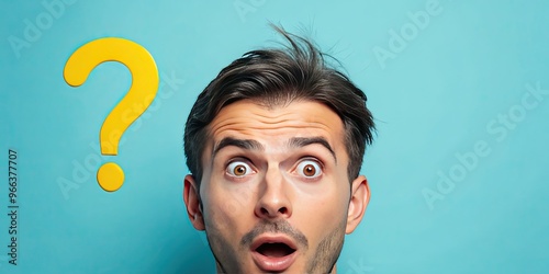 A Person With A Wide-Eyed And Open-Mouthed Expression, Eyebrows Raised And A Single Yellow Question Mark Inside A Speech Bubble Above Their Head. photo