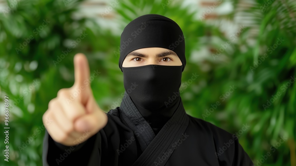 Mysterious Ninja with Warning Gesture Mysterious Ninja with Warning Gesture