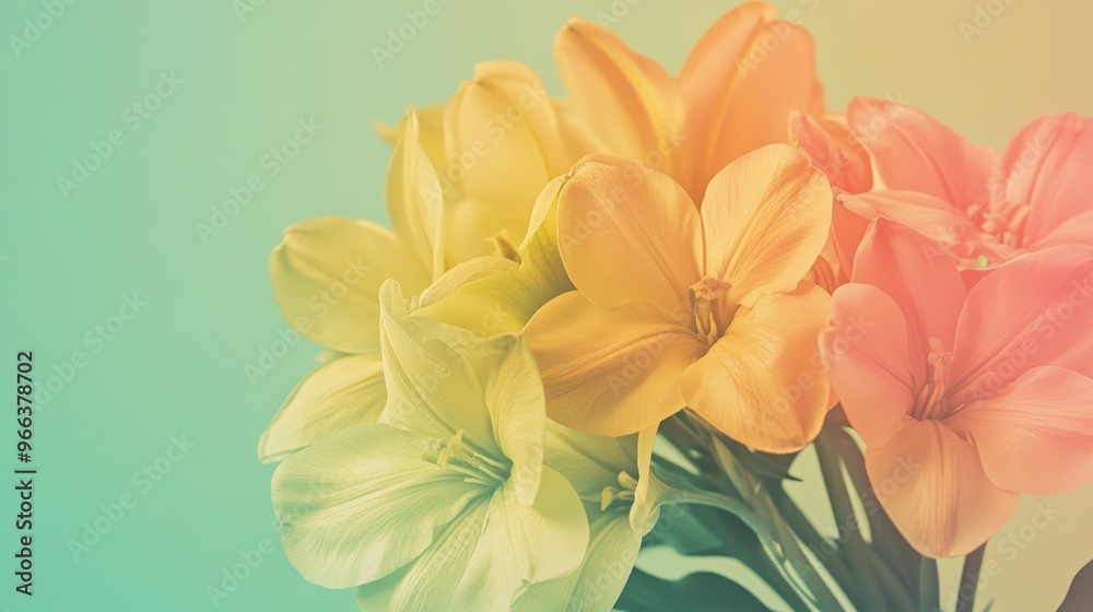 Fototapeta premium A vibrant bouquet of flowers in soft pastel colors, creating a serene and uplifting atmosphere.