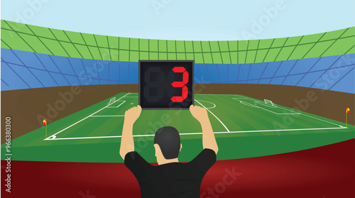 Referee hold panel with stoppage time. vector