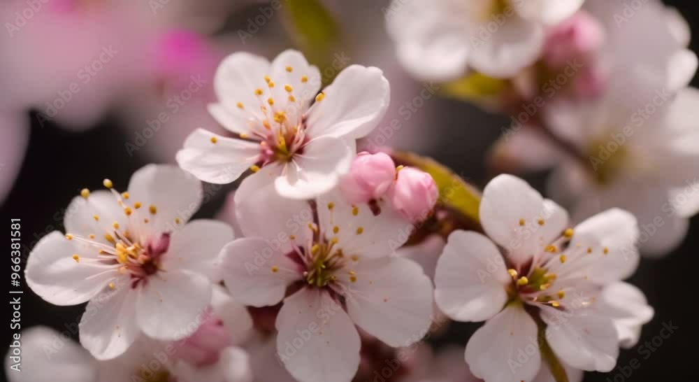 Cherry blossom close up in macro photography on black background video 4k animation Cherry blossom close up in macro photography on black background video 4k animation