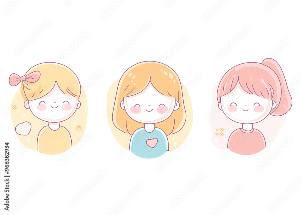 A cute, cartoon-style illustration Girl in Pastel Colors and Minimalistic Flat Vector Style A cute, cartoon-style illustration Girl in Pastel Colors and Minimalistic Flat Vector Style