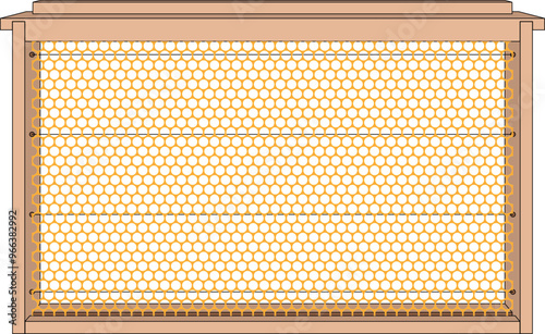 Bee honey frame for beehive. Hive frame with honey brood, Bee brood for beekeeping illustration graphic