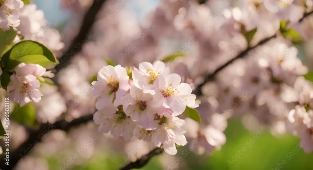 Apple blossoms blooming on a background of green trees rotation of the subject video 4k animation Apple blossoms blooming on a background of green trees rotation of the subject video 4k animation