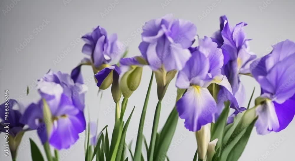 Blue purple bouquet of irises flower Spring flowers irises blooming on white background rotation Concept easter spring Love birthday valentines day holidays 4k animation Blue purple bouquet of irises flower Spring flowers irises blooming on white background rotation Concept easter spring Love birthday valentines day holidays 4k animation