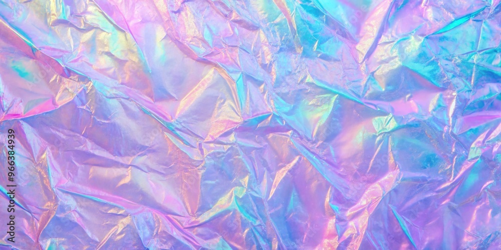 Obraz premium Abstract Holographic Texture A Close-Up View of Wrinkled Iridescent Plastic, holographic, iridescent, texture
