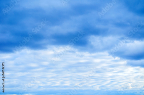 Cloudy blue sky background - stormy dramatic clouds, vast cloudy sky background