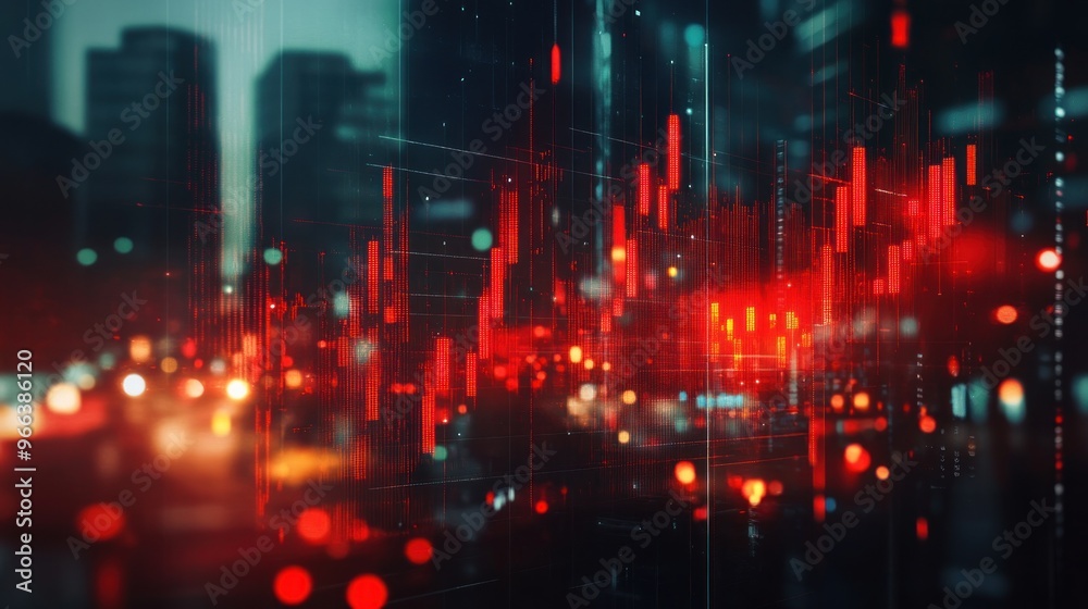 Cityscape with Red Stock Market Chart Cityscape with Red Stock Market Chart