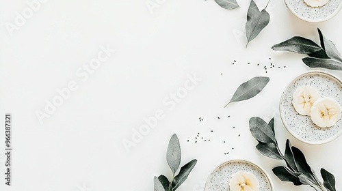  A table with two bowls of bananas and overlapping slices photo