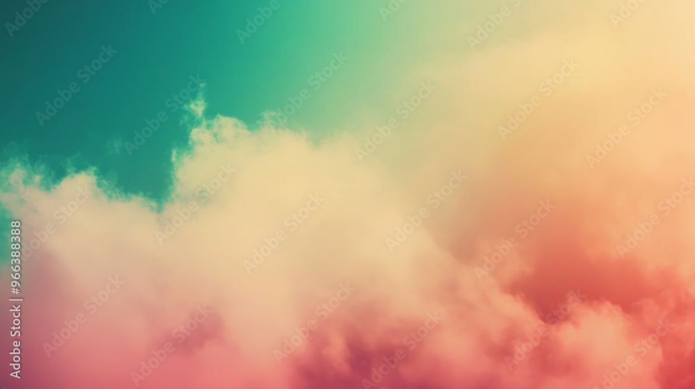 A serene blend of colorful clouds transitioning from teal to warm hues, evoking a sense of calm and tranquility.