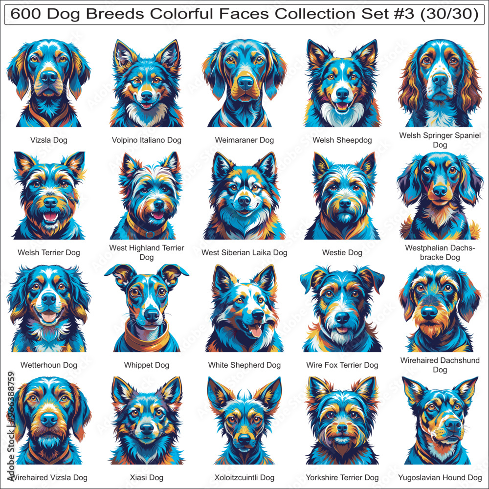 Dog Breeds Colorful Dog Faces Collection Set of 600 Dog Faces Isolated Part 30 Dog Breeds Colorful Dog Faces Collection Set of 600 Dog Faces Isolated Part 30