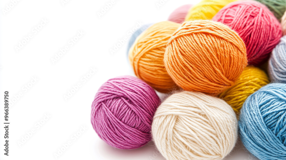 Soft yarn balls, ready for knitting, against a white background. Soft yarn balls, ready for knitting, against a white background.