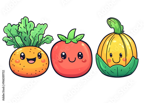 Charming Cartoon-Style Vegetable Vector Set: Cute and Playful Illustrations with Vibrant Colors and Simple Designs