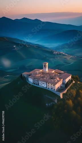 aerial drone view pietrapertosa sunrise italy photo