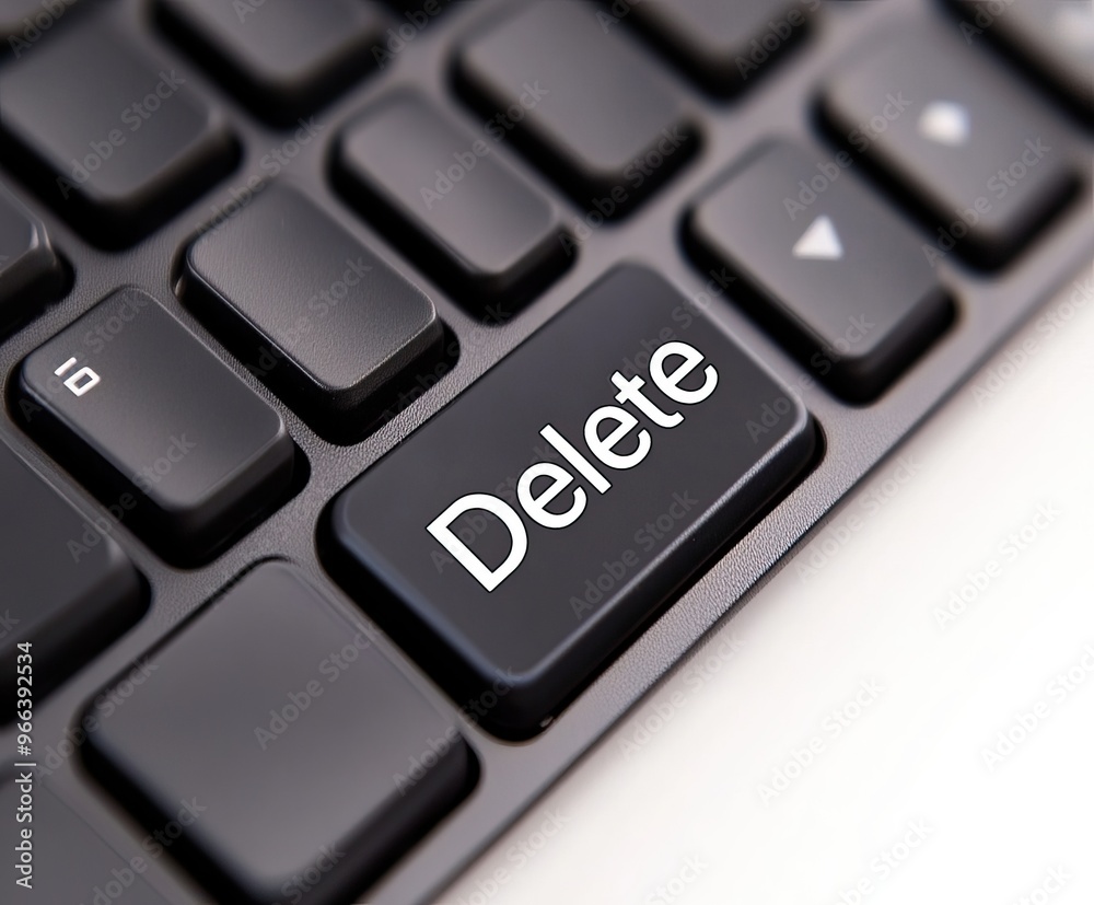 Close-up of a black keyboard with a Delete key in focus. AI generated image Close-up of a black keyboard with a Delete key in focus. AI generated image