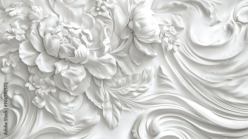 Wallpaper Mural Intricate white floral relief sculpture with swirling designs and delicate details in a light modern space Torontodigital.ca