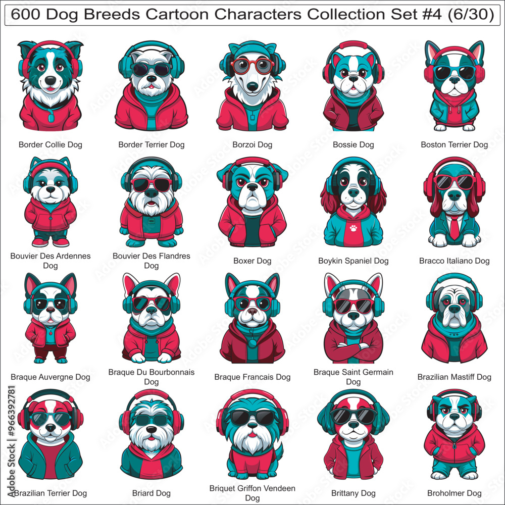 Dog Breeds Cartoon Characters Collection Set of 600 Dog Faces Isolated Part 6 Dog Breeds Cartoon Characters Collection Set of 600 Dog Faces Isolated Part 6