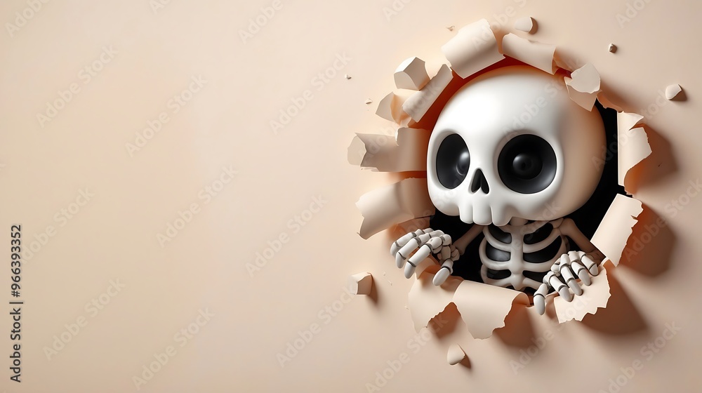 Adorable Skeleton Breaking Through Wall – Fun and Spooky Halloween Concept Art Adorable Skeleton Breaking Through Wall – Fun and Spooky Halloween Concept Art