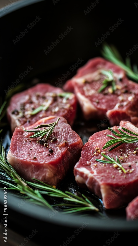 Raw lamb chops with rosemary and peppercorn seasoning Raw lamb chops with rosemary and peppercorn seasoning