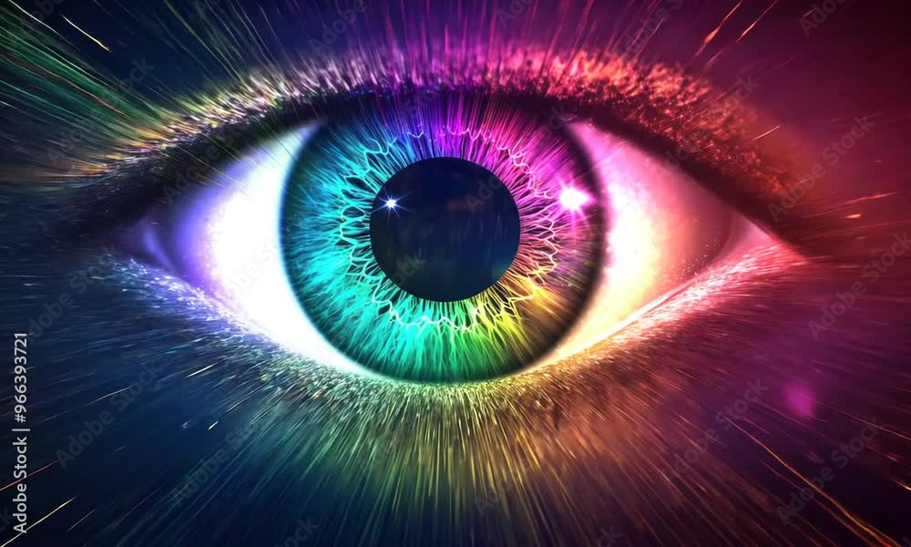 Cosmic Eye: A mesmerizing and colorful depiction of an eye with vibrant energy radiating outwards Cosmic Eye: A mesmerizing and colorful depiction of an eye with vibrant energy radiating outwards