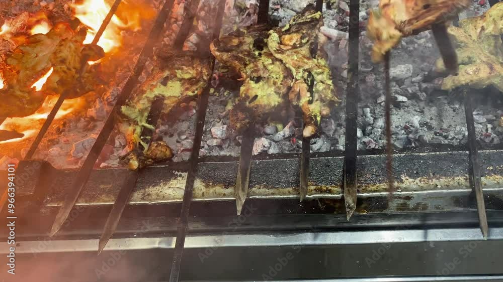 Chicken Pieces are Roasting Barbeque on Fire Chicken Pieces are Roasting Barbeque on Fire