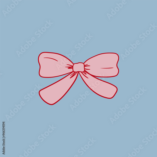 Vector illustration of pink bow in sketch style. Coquette and ballet core aesthetic. Hand drawn ribbon clipart for birthday, wedding, holidays, valentines day, etc.