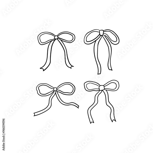 Wallpaper Mural Set of cute quirky outline ribbons. Vector hand drawn illustration of bows. Holiday clipart in retro sketch style Torontodigital.ca