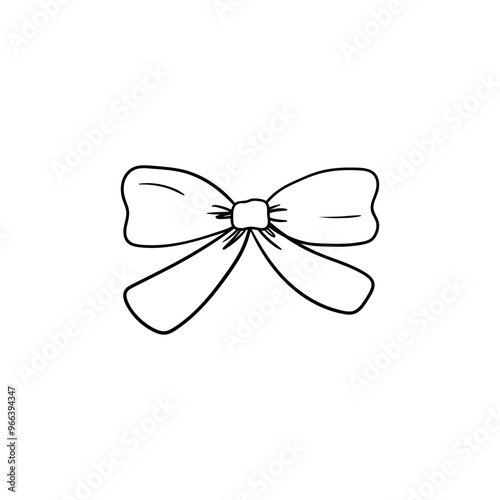 Vector illustration of bow in sketch style. Coquette and ballet core aesthetic. Hand drawn ribbon clipart for birthday, wedding, holidays, valentines day, etc.