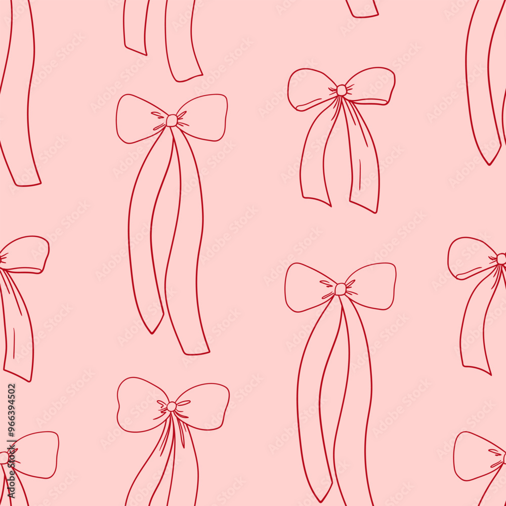 Seamless pattern with bows in sketch style. Vector outline background with hand drawn ribbons in retro style. Coquette and ballet core Seamless pattern with bows in sketch style. Vector outline background with hand drawn ribbons in retro style. Coquette and ballet core