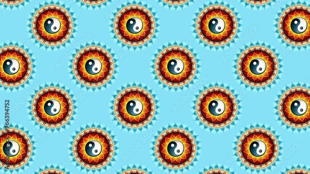 Occult Esoteric Symbol Buddhism Yin Yang Sun seamless pattern animation ...
