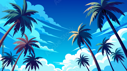 Wallpaper Mural Low angle view from below of coconut palm tree against cloud and blue sky Torontodigital.ca