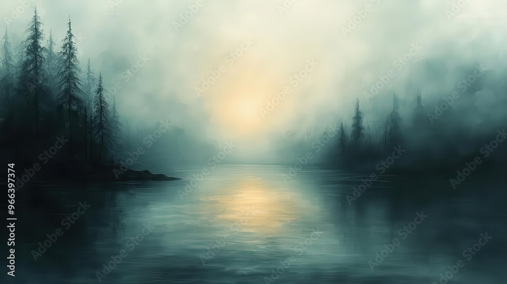 Fototapeta premium ethereal minimalist painting delicate brushstrokes create soft blurred forms bathed in gentle light muted colors and hazy edges evoke dreamy atmosphere on textured canvas