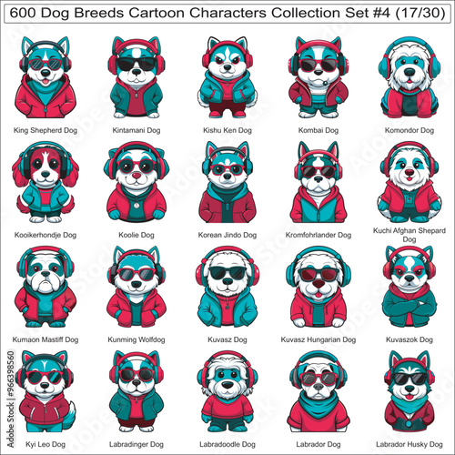 Dog Breeds Cartoon Characters Collection Set of 600 Dog Faces Isolated Part 17 photo