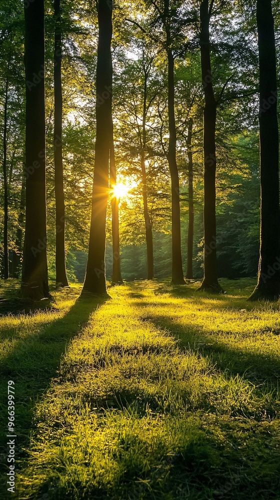 Obraz premium Tranquil Forest Haven - A Serene Nature Background for Relaxation and Mindfulness Concepts