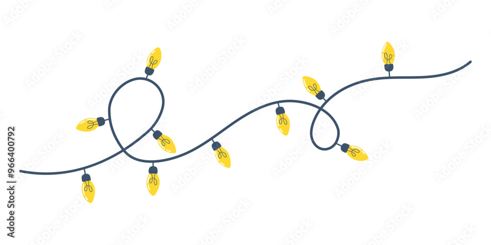 New Year garland, Christmas decorations vector illustration. Street decorations, room and tree decoration.