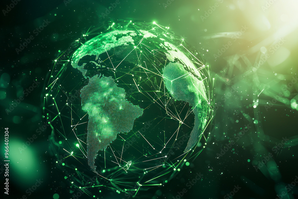 Green futuristic background with planet Earth. Internet and technology. Floating Green plexus geometric background. Green futuristic background with planet Earth. Internet and technology. Floating Green plexus geometric background.