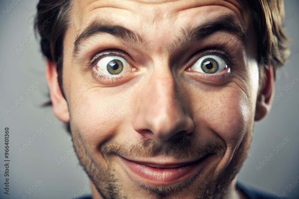 Obraz premium Close-up of a person's face with one eye squinted and the other open, conveying skepticism or amusement, with a playful tone and a touch of humor.