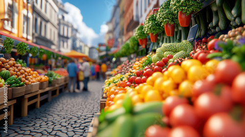 A market with many different types of fruits and vegetables, AI photo