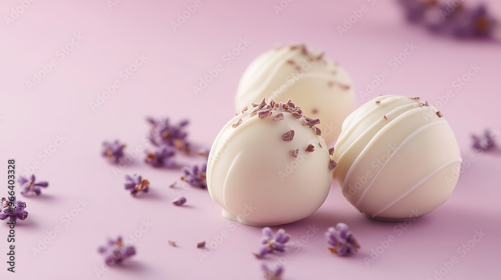 Elegant Truffle with White Chocolate on Lavender Background, Minimalistic Design with Soft Tones Elegant Truffle with White Chocolate on Lavender Background, Minimalistic Design with Soft Tones